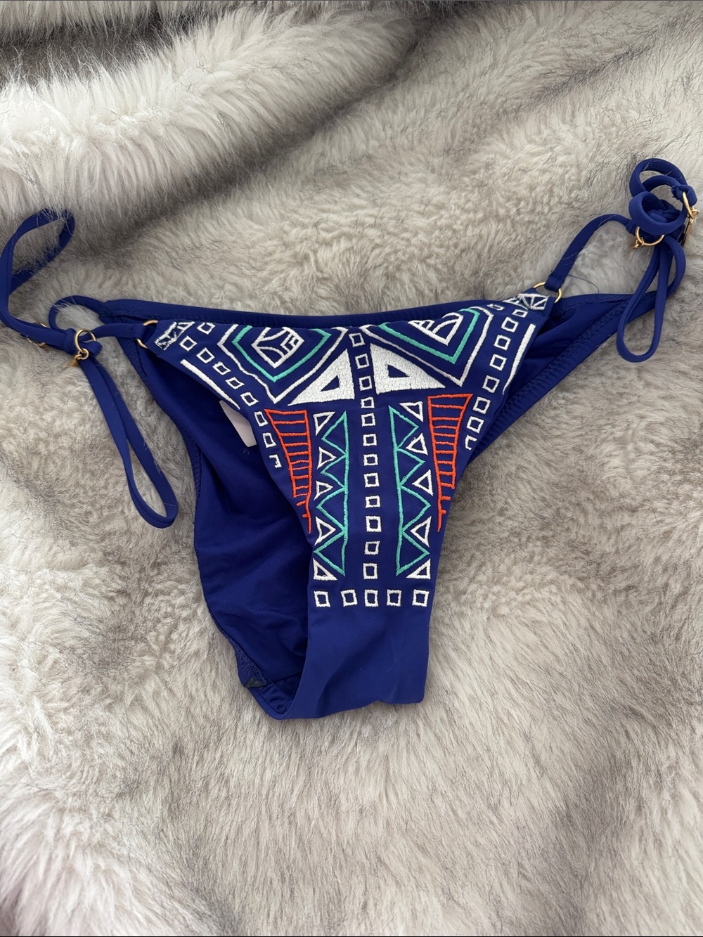 Trina Turk Blue Tribal Print Tie-Side Bikini Bottoms